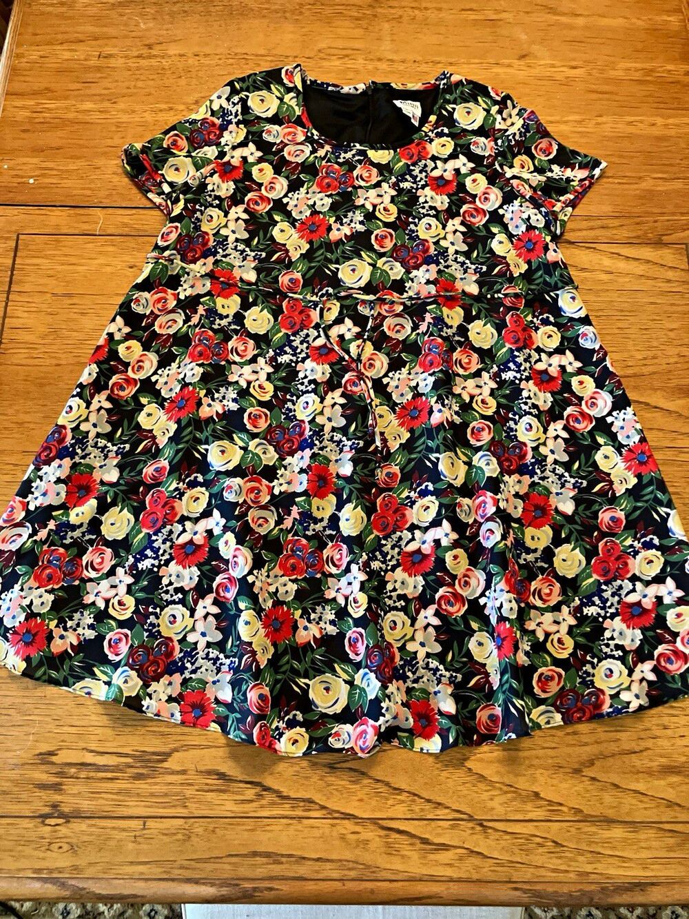 Mimi Maternity Women's Multicolor Floral Fit & Flare Zip Dress S Short Sleeve